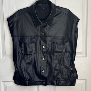 DREW Black Faux Leather Jacket Size Small Open sides vest poncho moto style